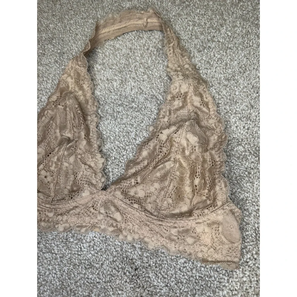 Intimately Free People Galloon Halter Bra Lace Bralette, Tan Nude Size Medium